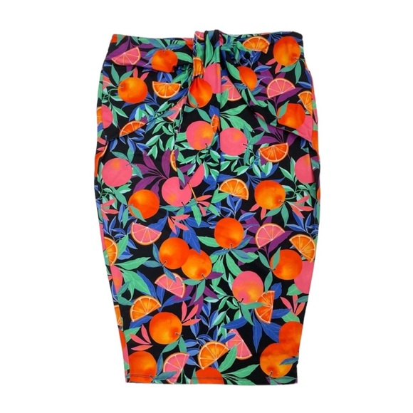 Nina Parker Tie Front Midi Skirt 2X Black/Orange Multi - Picture 2 of 13